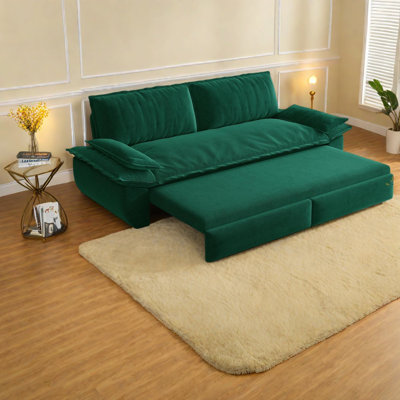 Multi-functional Velvet Sofa, Modern Pull-out Sleeper With Steel Frame