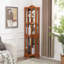Armoire éclairée en verre avec portes et tablettes en verre trempé, charnière réglable pour le salon de la chambre à coucher au fini chêne, décor-131378600