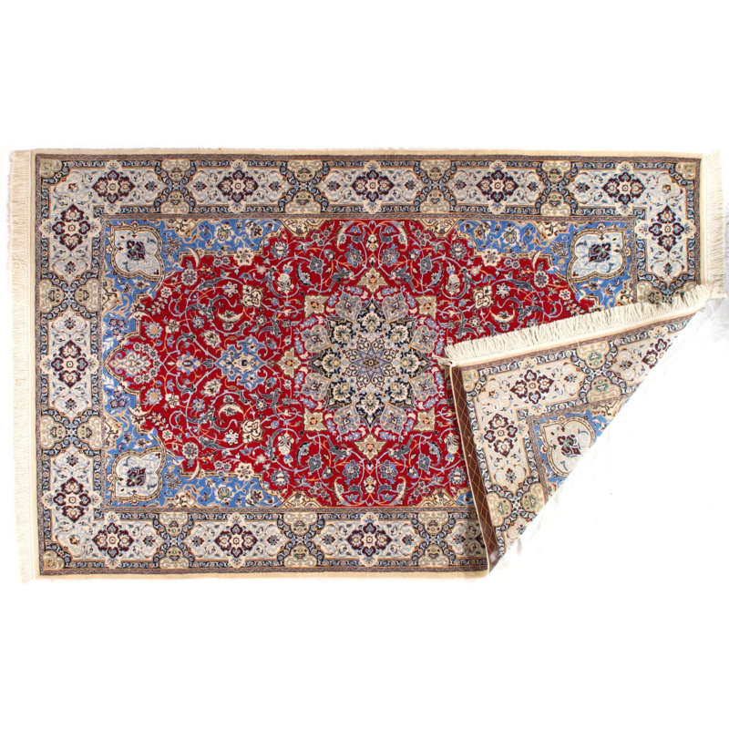 Tapis de la zone en laine rouge/gris 4 pi 3 po x 6 pi noué la one-of-kind main Gruffudd