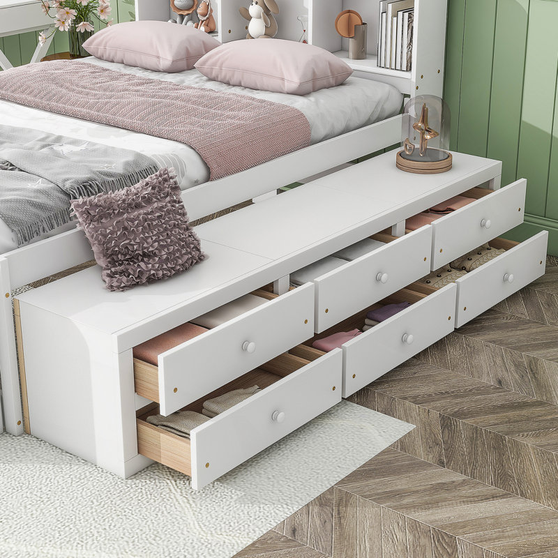 Bed with Side Bookcase, Drawers