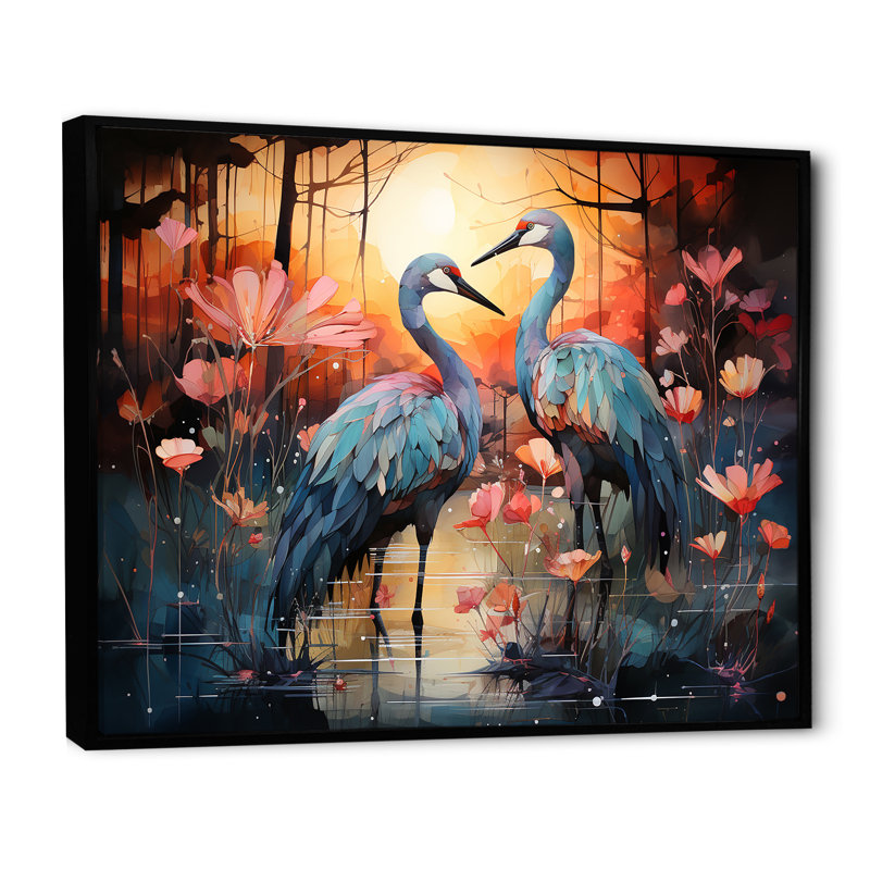 Flamant crépuscule sur toile, H 30 po x l 40 po x P 1,5 po, Cadre flottant noir