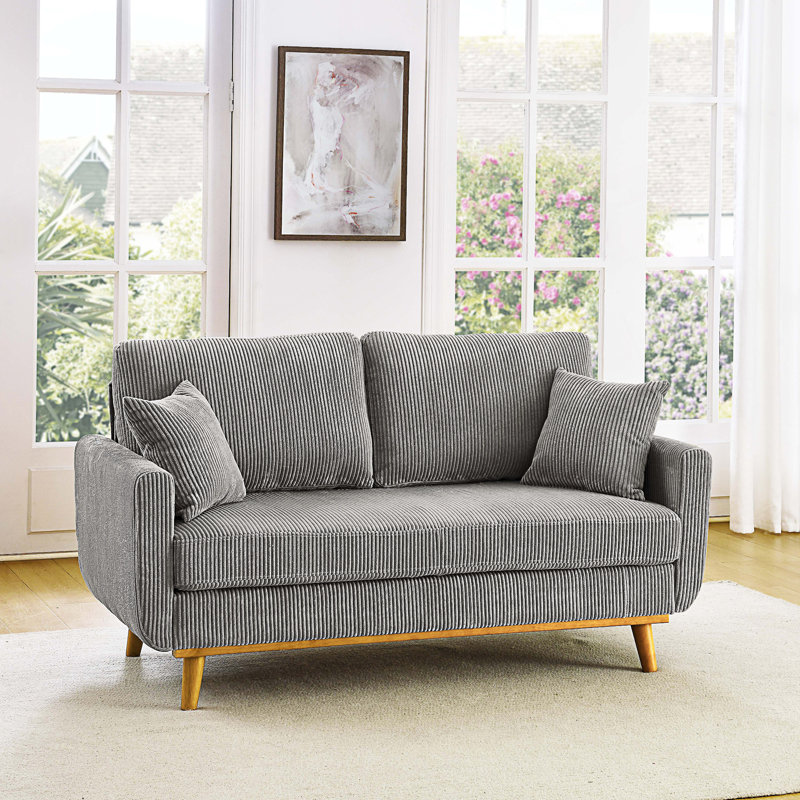 Causeuse rembourrée avec accoudoirs et coussins décoratifs, Light Grey Corduroy