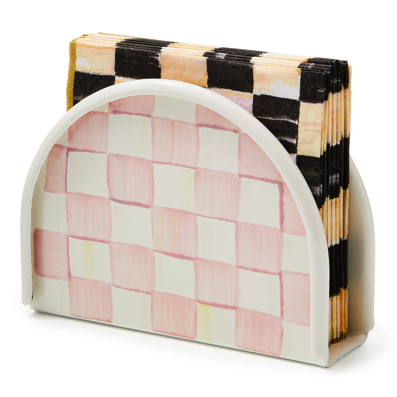 Mocha Check Napkin Holder, Beige/White
