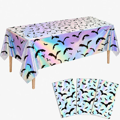 Ensemble de 3 nappes holographiques irisées à motif de chauve-souris pour l'Halloween, nappes scintillantes et effrayantes pour les fêtes d'été, la décoration intérieure gothique, les réunions de famille et les célébrations saisonnières.