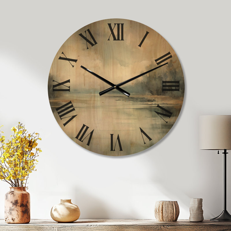 Horloge murale rétro Misty Lake Serenity, Medium