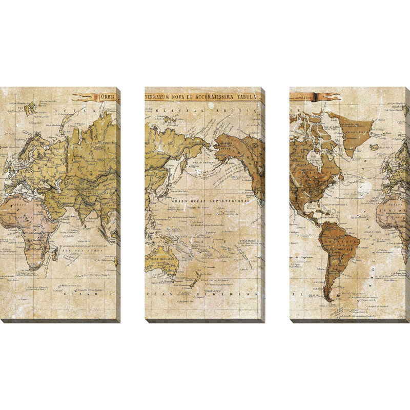 "Carte du monde", ensemble de 3 impressions sur toile