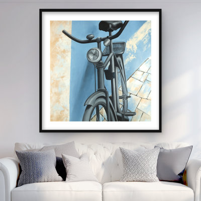 Abandoned Bicycle - Blue Illustrative Framed Matted Print