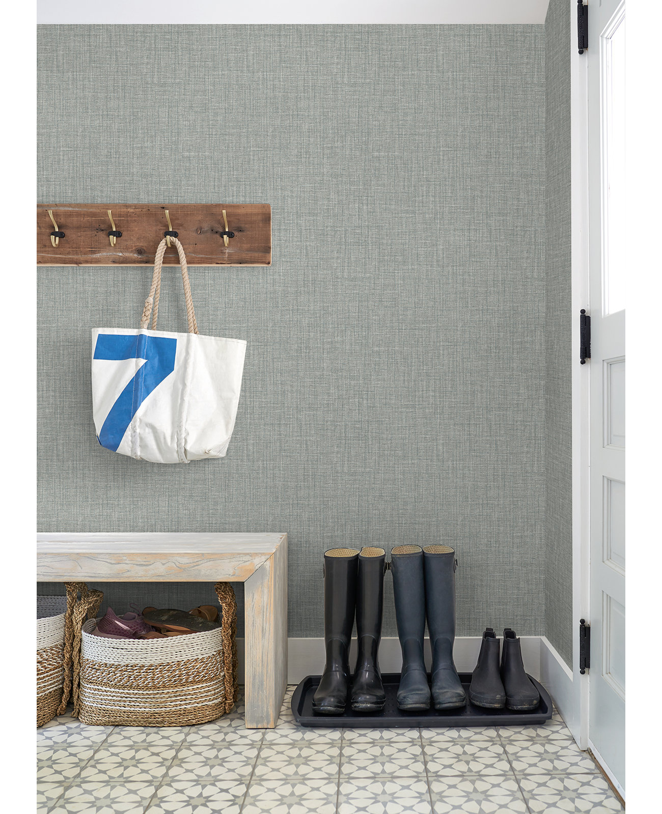 Textured Linen Wallpaper Roll, Stone