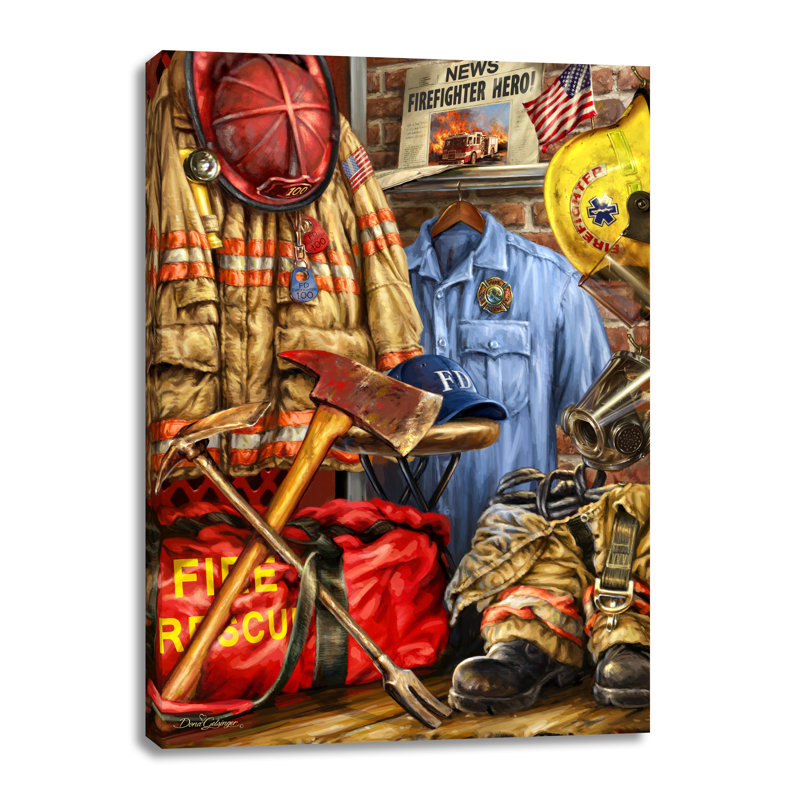 Fire Fighter Canvas Wall Art, 14" H x 10" W x 1" D