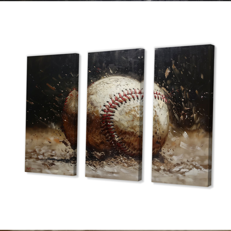 Baseball gros plan Home Run - ensemble de décoration murale baseball sport, Toile tendue, H 40 po x l 60 po x P 1 po