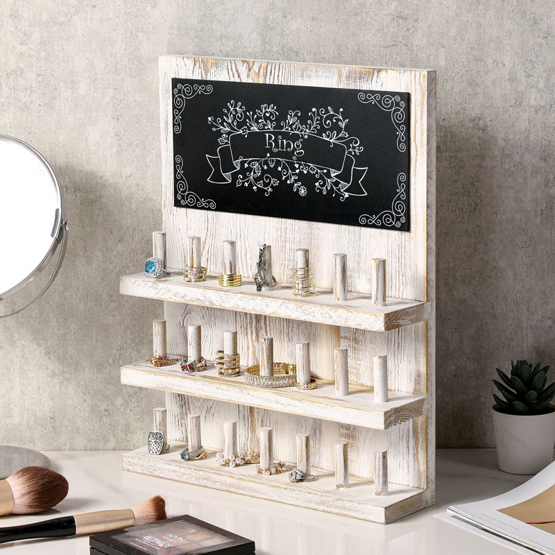 Ring Rack Solid Wood Wall Mounted Jewellery Holder, Off White