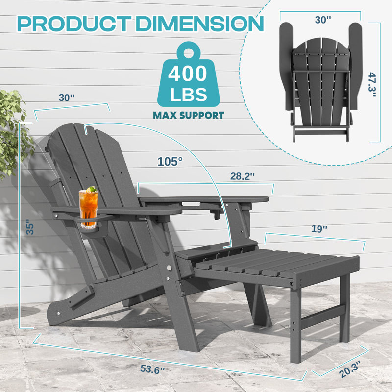 Ensemble de 2 chaises réglables Adirondack avec repose-pieds rétractable, Gris