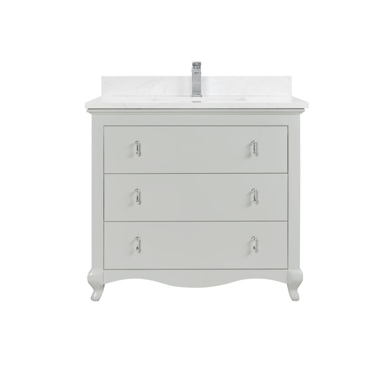 36" Cadet Finish Solid Wood Sink Vanity  With 1' Artificial Stone Top, Silver