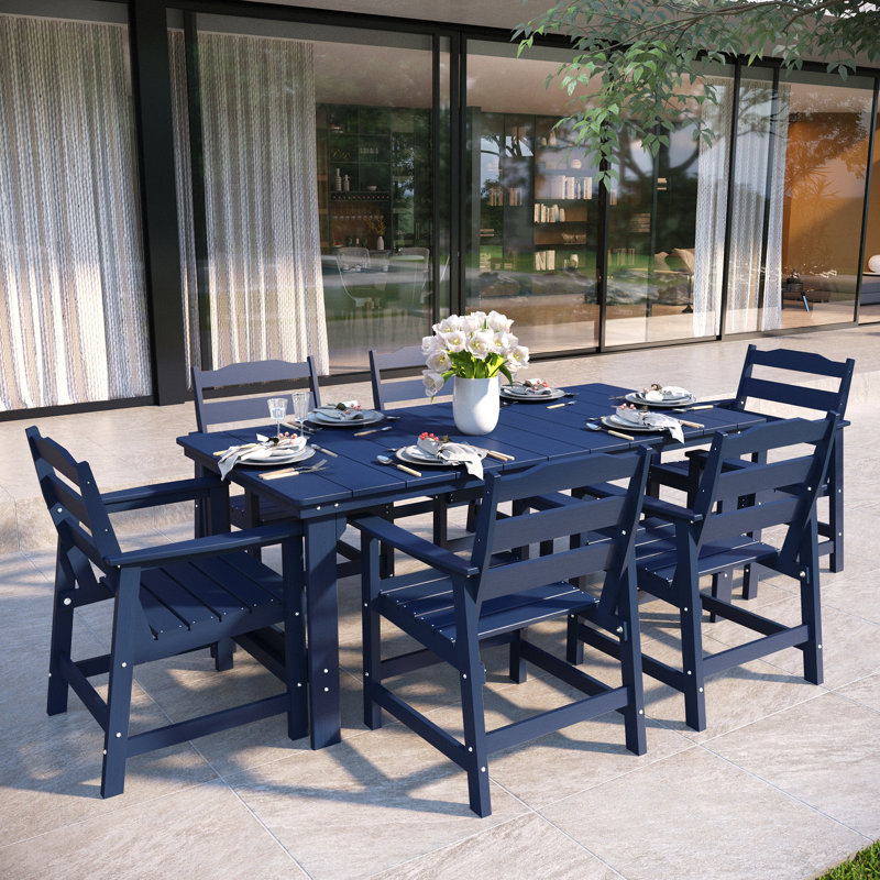 Harborview All-Weather HDPE Outdoor Patio Dining Table With Umbrella Hole, Blue