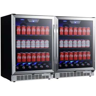 EdgeStar CBR1502SGDUAL 47 Inch Wide 284 Can Built-In Side-by-Side Beverage Cooler with LED Lighting