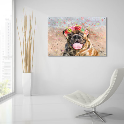 Art mural en verre épique «Flower Crown Mastiff» par Furbaby Affiliates