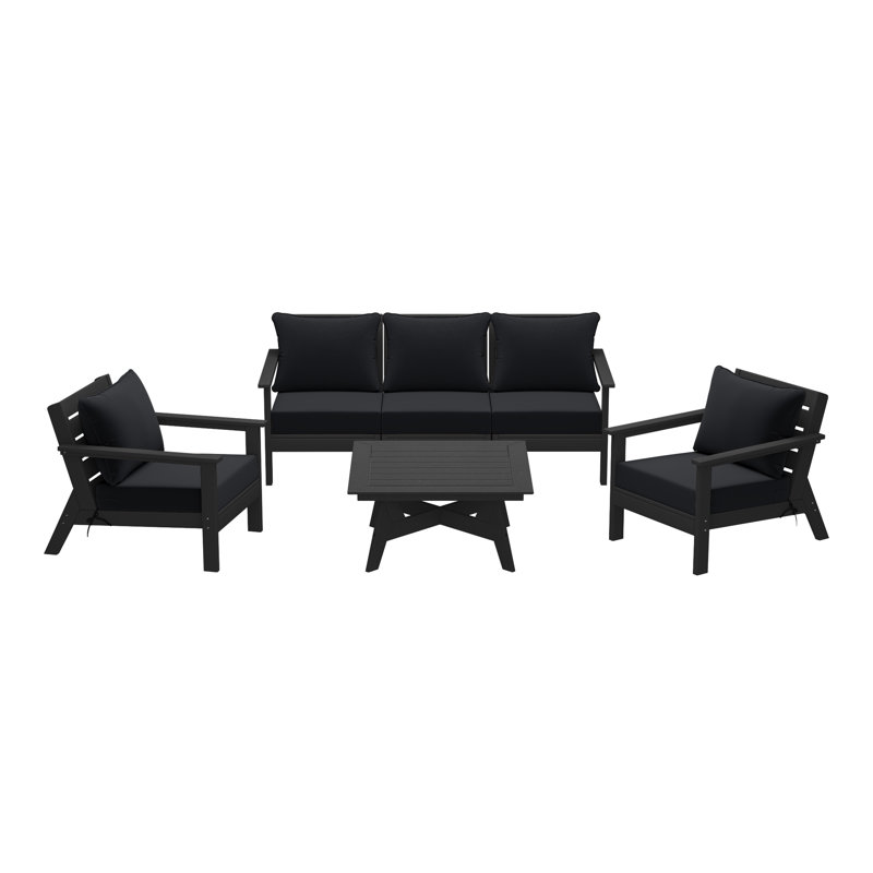 6-Piece Deep Seating Set, Black, Black