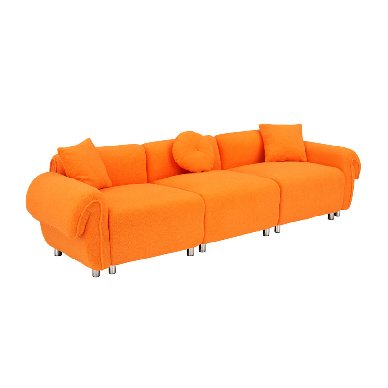 Salon orange avec velours doux et 3 coussins - Siège confortable et résilient 3 places
