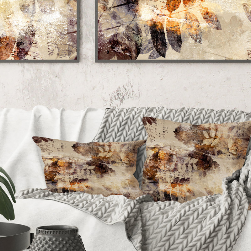 Coussin décoratif brun à motif grunge orange et gris, 16 po x 16 po