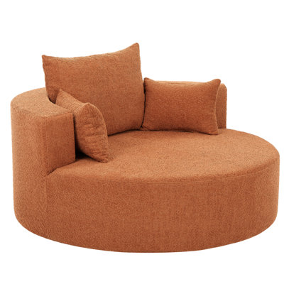 360 Swivel Chair With Removable Pillows - Orange Red, Chenille, Deep Seating For Living Room, Bedroom Red Luxurious Spacious Seat, Pillows, Office, Hotel, Room