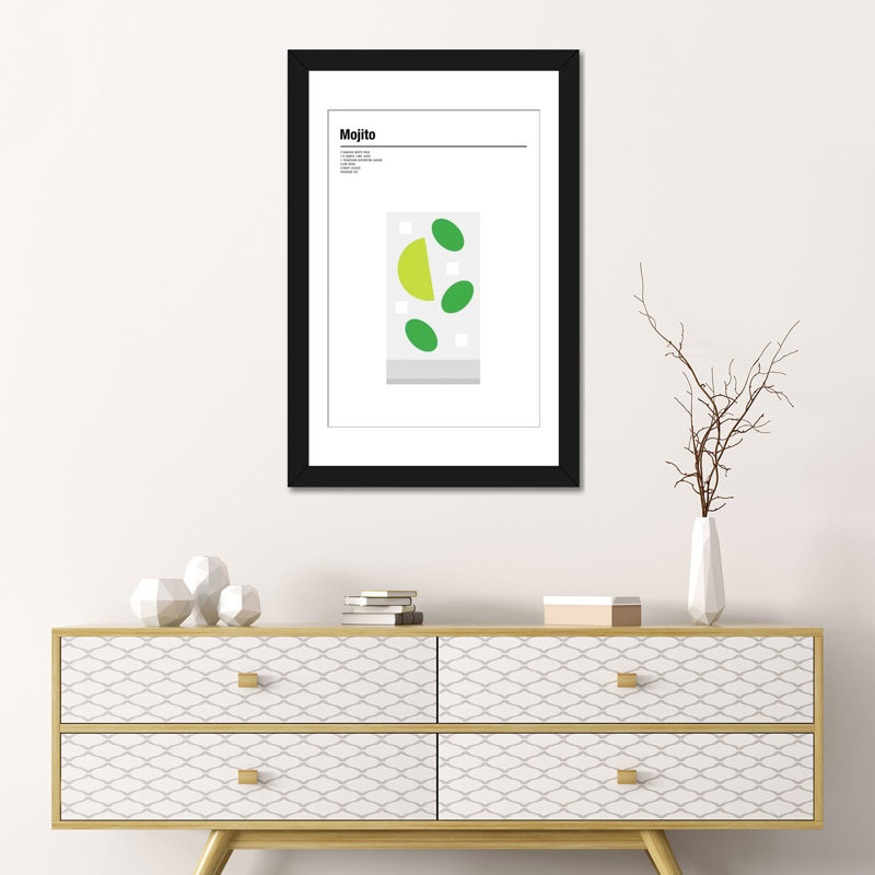 « mojito », impression sur toile, H 24 po x l 16 po x P 1 po, Papier d'art encadré noir, Blanc