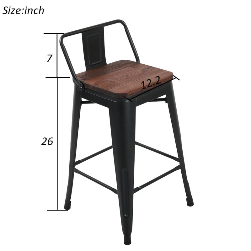 Tabouret de bar et de comptoir Saleh, Noir mat, Tabouret de comptoir (siège d'une hauteur de 26 p