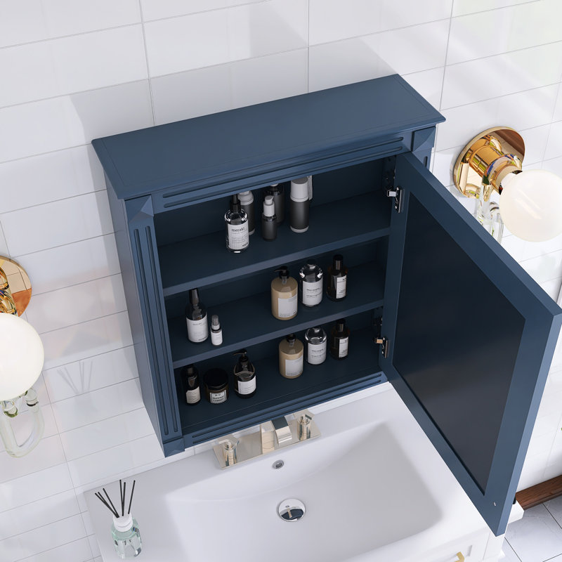 24" Rectangular Medicine Cabinet With Mirror And Adjustable Shelf, Navy