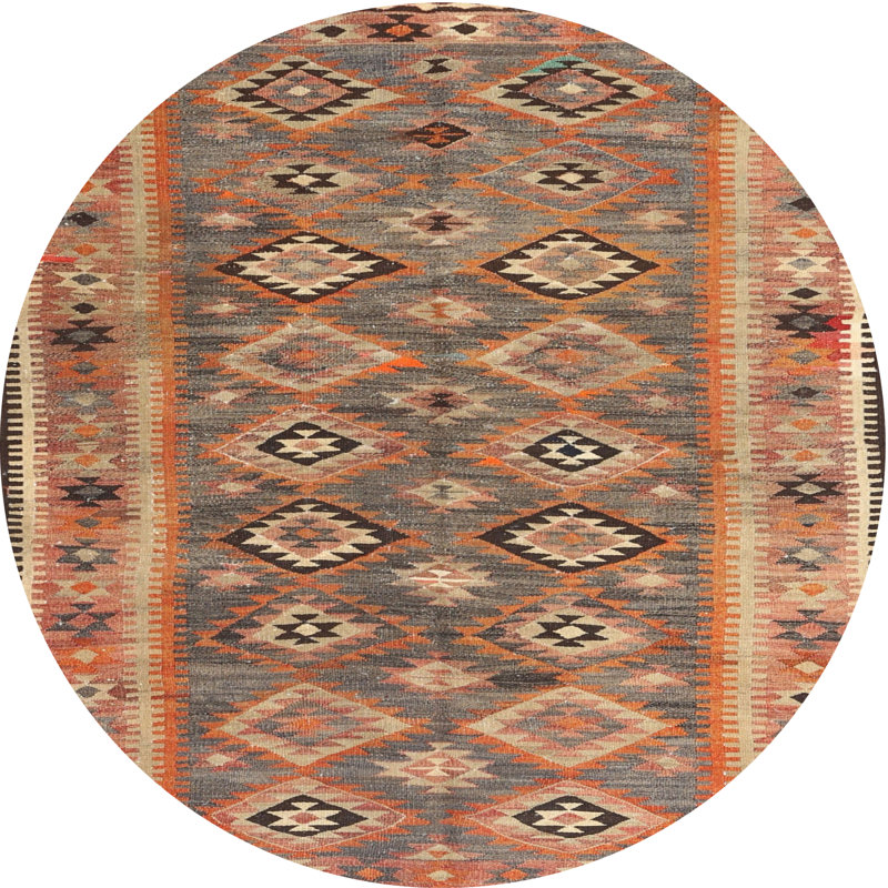 Tapis contemporain brun / beige / orange, Rond 7 pi