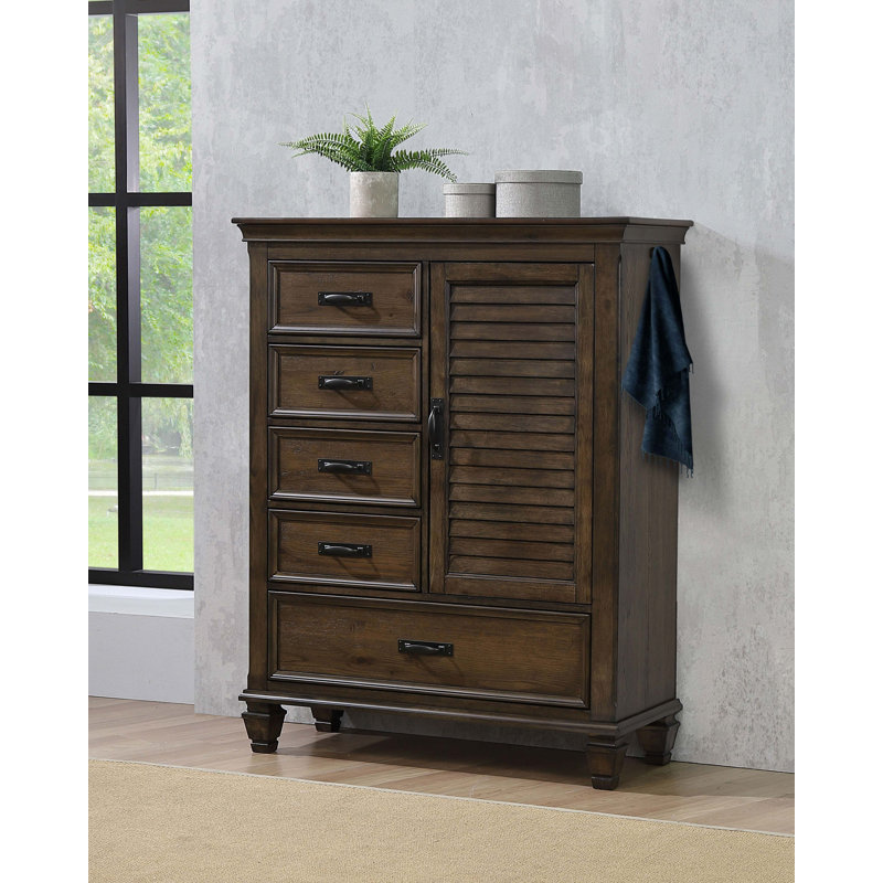 Ranbir 5-drawer Door Chest Burnished Oak, Brown