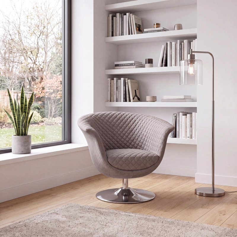 Fauteuil demi-tonneau pivotant l 34 po, Mélange de polyester taupe gris rétro