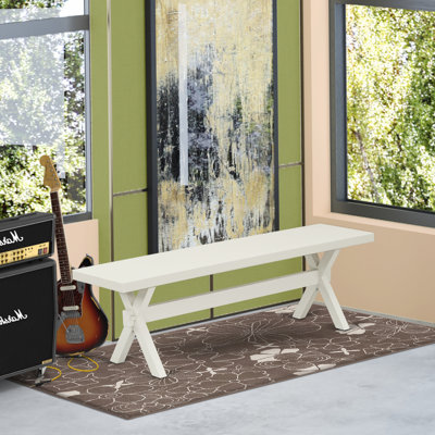 X-Style Modern Dining Room Bench with Wood Seat, Linen White (Off-White) Finish.