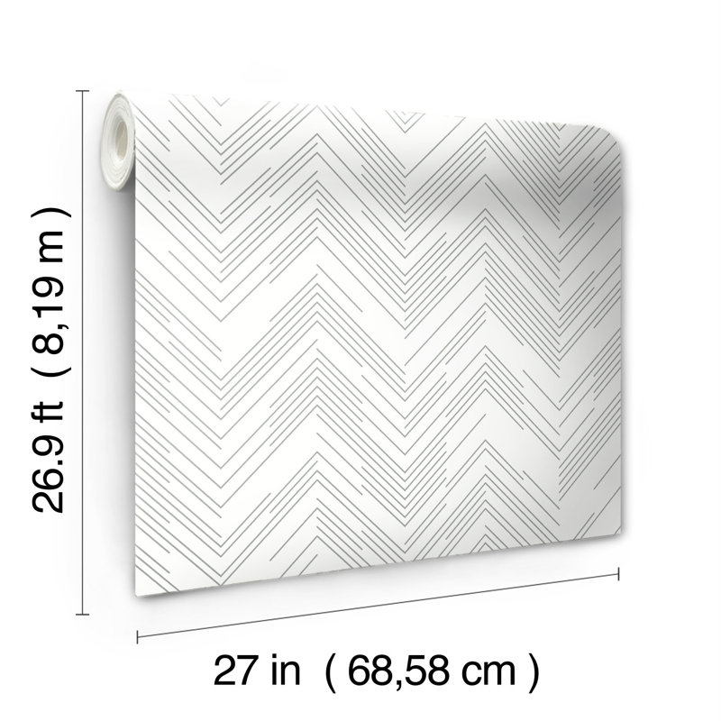 Chevron Metallic Wallpaper Roll, White/Silver