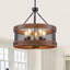 Lustre tambour rustique 5 lumières rustique, finition industrielle noir mat et brun, hauteur réglable