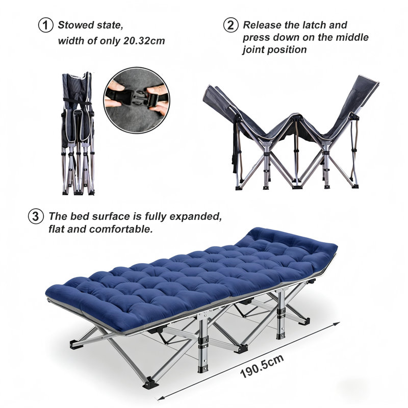 Folding Guest Bed with Mattress, Space-Saving Spare Bed for Small Rooms & Overnight Guests, Portable Foldable Bed, Standard & XL Sizes, Grey, Blue & Black