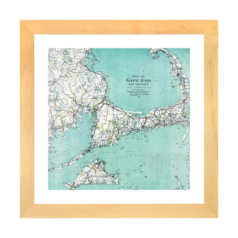 «Cape Cod and Vicinity Map» - impression, Papier beaux-arts encadré bois naturel, H 24 po x l 24 po x p 1 po