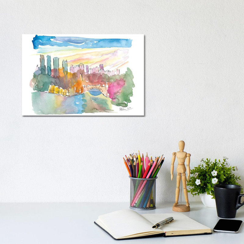 Central Park View With Manhattan Skyscrapers - Wrapped Canvas Painting, 20.32 cm H x 30.48 cm W