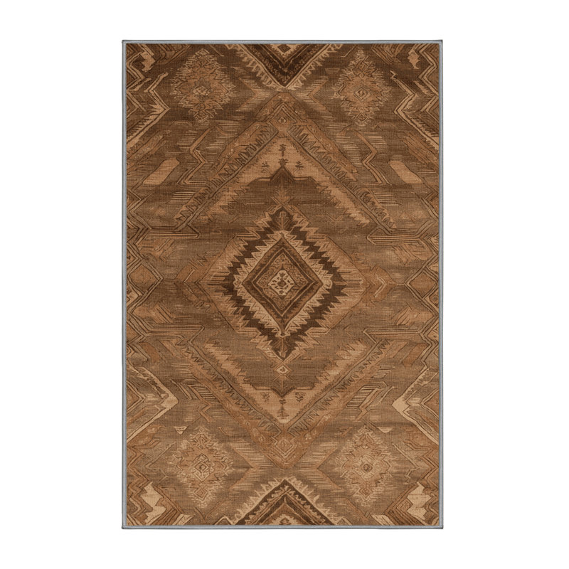 Machine Washable Persian Brown Area Rug, Rectangle 7' x 9'