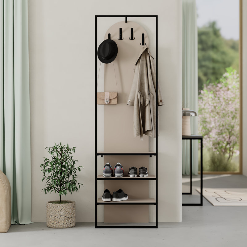 Akalya Hall Stand Coat Rack with Shoe Storage 180cm High , Sandstone