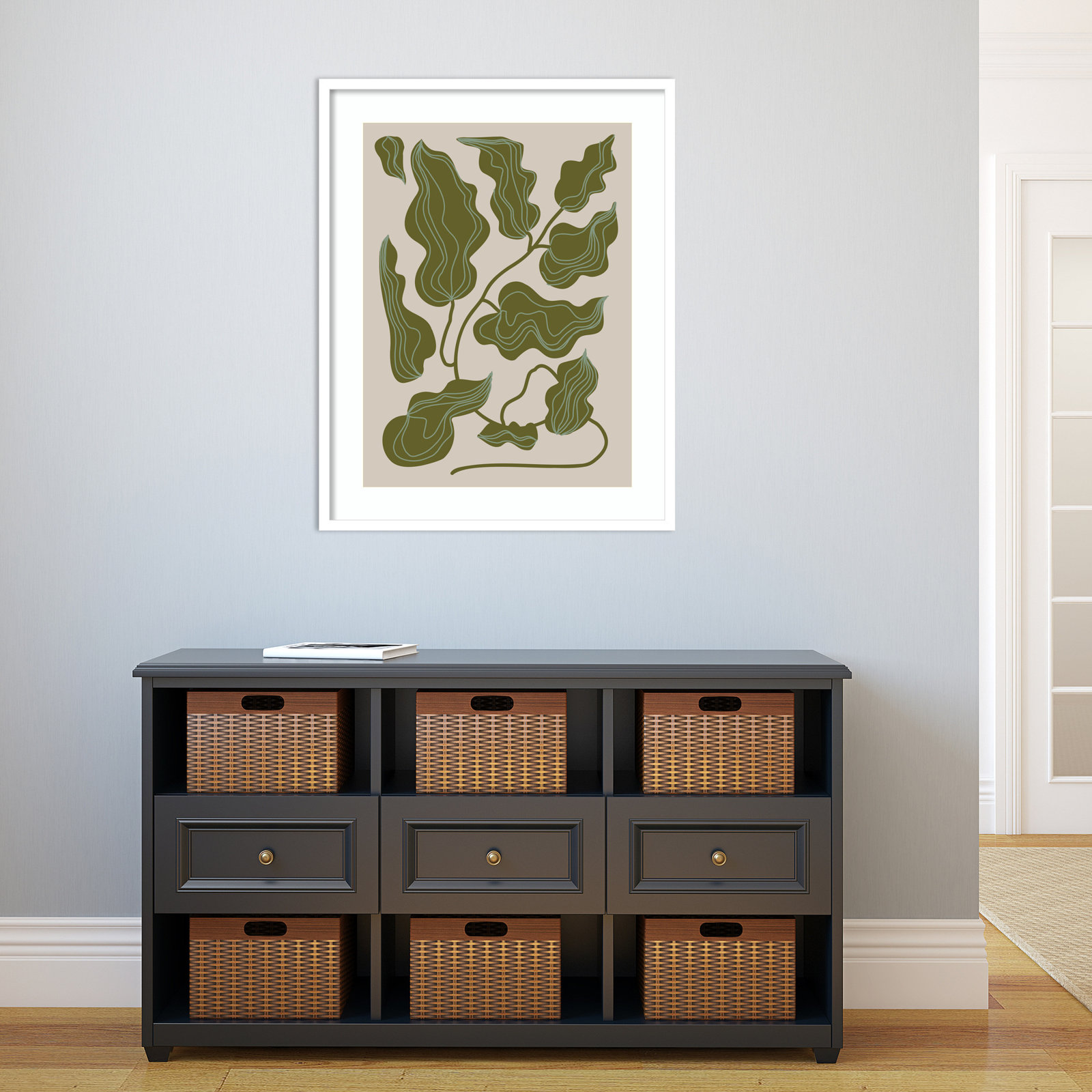Expressive Abstract House Plant Green Print, White, 33" H x 26" W x 1" D