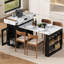 Table de salle à manger pliante extensible avec prise de courant et tiroirs, îlot de cuisine mobile avec roulettes, crochets et armoire de rangement, buffet de bar multifonctionnel pour la cuisine et la salle à manger, noir et blanc marbré