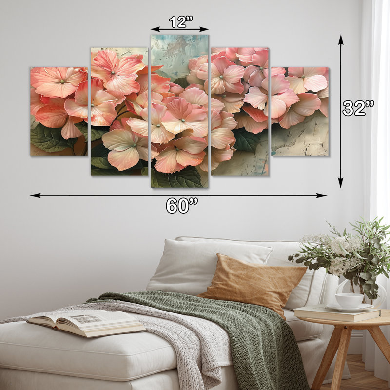 Pink Grey Hydrangea Country Charm I - Hydrangea Wall Art Set