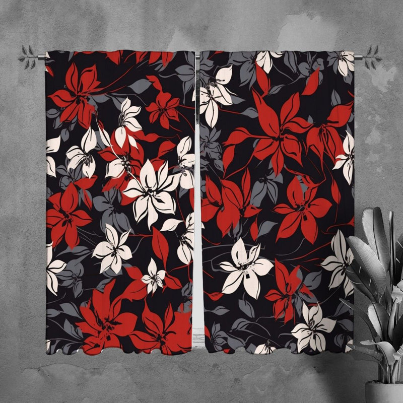 Motif floral de rideaux de fenêtre noirs - 5999, L 40 po x L 61 po