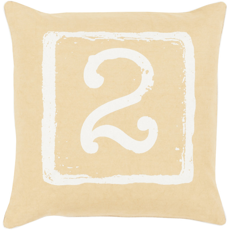 Cotton Throw Pillow, 18" H x 18" W x 4" D, Ivory/Gold, 2