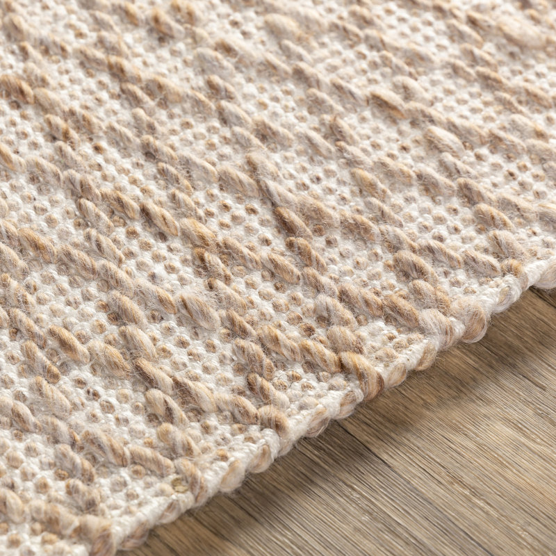 Tapis tissé à plat à la main Petra Trellis, Rectangulaire 2 pi x 3 pi, Brun clair / beige