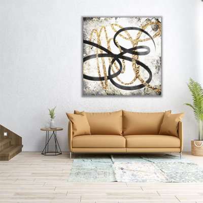 «Gold and Black Scribbles 1», reproduction d'art sur toile