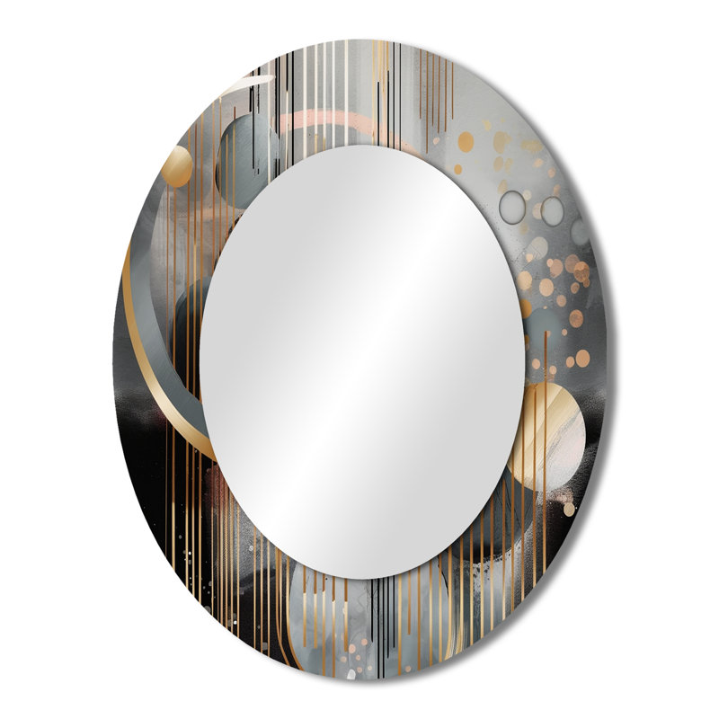 Abstract Shapes And Lines III - Large Oval Wall Mirror On Metal, 43" x 33"