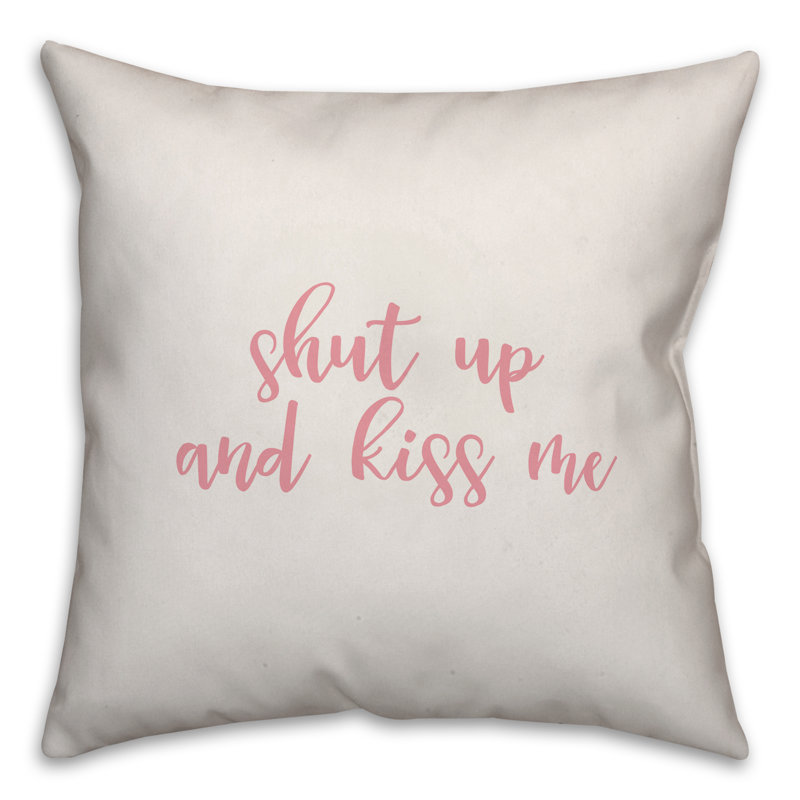  Coussin Shut Up and Kiss Me, Coussin décoratif, Blanc / rose