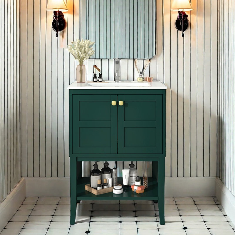 Meuble-lavabo 24 po avec lavabo supérieur, meuble-lavabo moderne avec 2 portes et meuble-lavabo simple