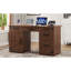 Bureau de direction 55 po avec station de charge et prise de courant, bureau d'ordinateur personnel avec 5 tiroirs et armoire, table de travail en bois rustique avec tiroir classeur