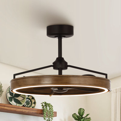 Didama 27.1" Vintage Caged Ceiling Fan with LED Lights and Remote Control